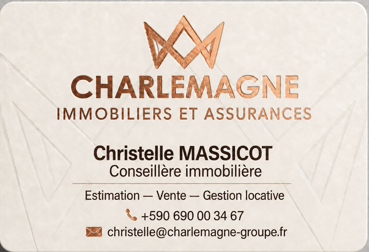 Carte de visite de Christelle MASSICOT — Charlemagne Immobiliers et Assurances