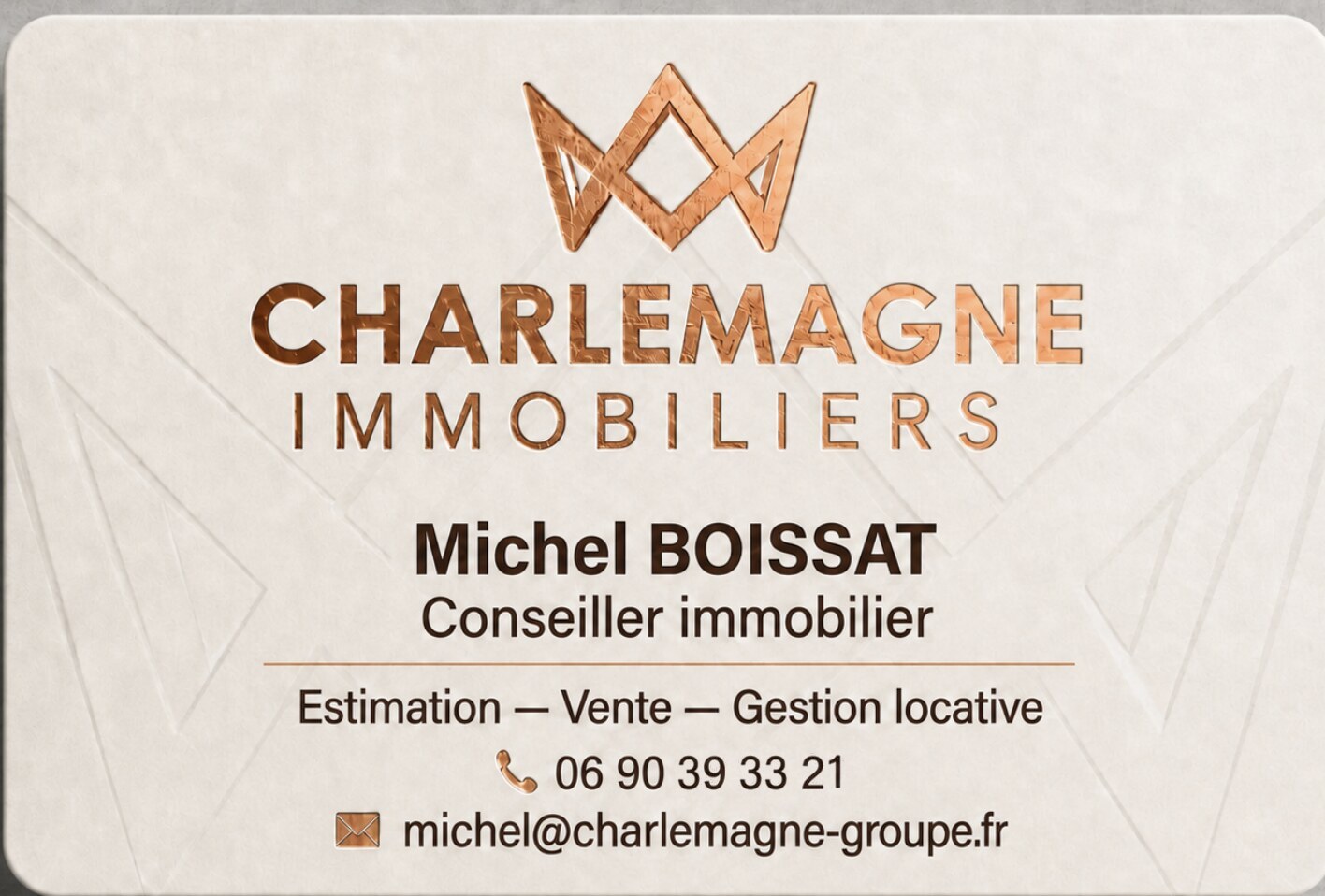 Carte de visite de Michel BOISSAT — Charlemagne Immobiliers