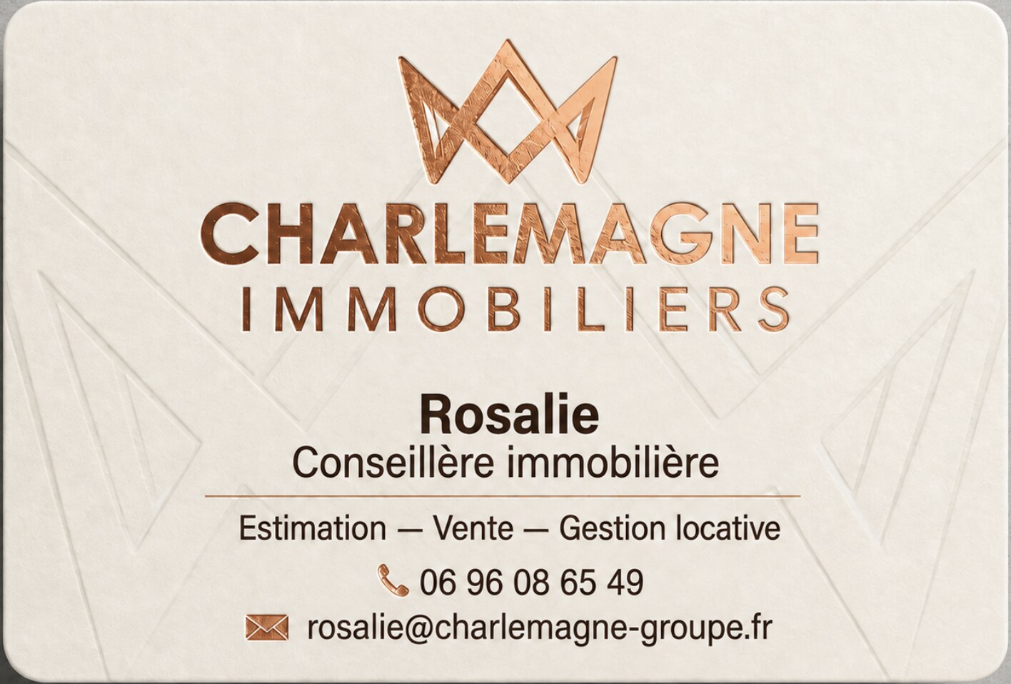 Carte de visite de Rosalie — Charlemagne Immobiliers